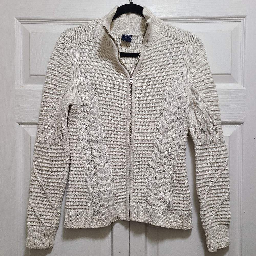 GAP COTTON WHITE FULL ZIP CARDIGAN SIZE XS‎